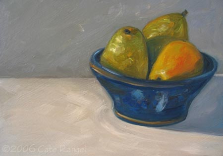 Pears in Blue Bowl  Cate Rangel